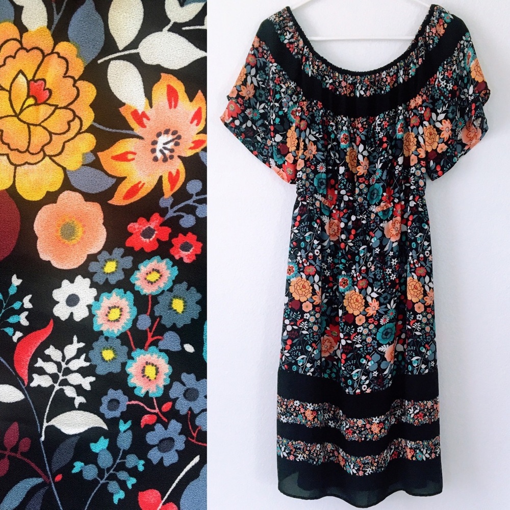 LOFT Flowerbed Flare Midi Dress